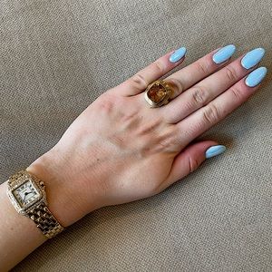 Estate🐴18KT Gold🐴 Equestrian Horse Intaglio Citrine Brushed Gold Cocktail Ring